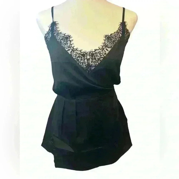 Missguided Lace Trim Wrap Over Cami Romper Sleeveless Scoop Neck Black Size 2 - Picture 1 of 8